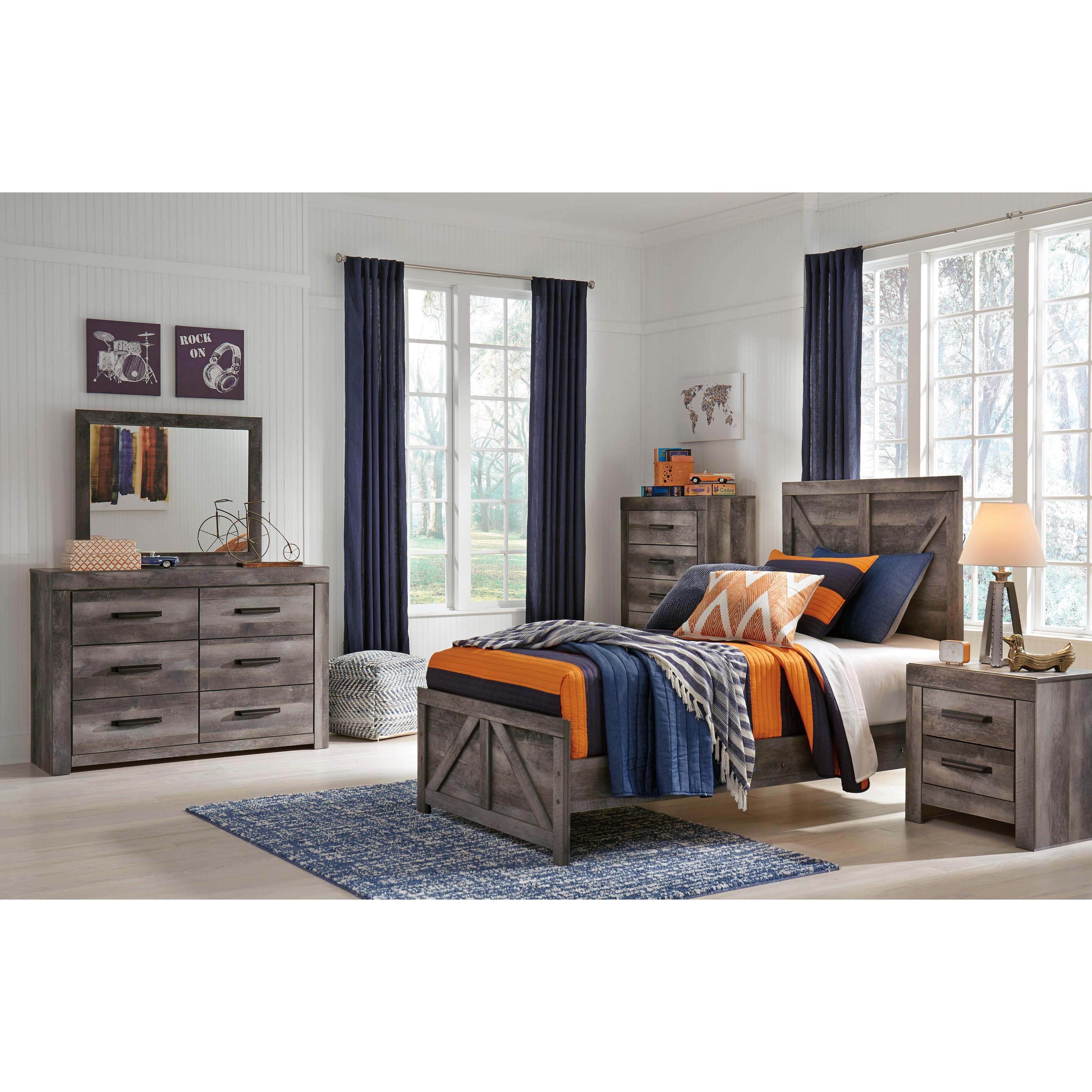 Signature Design by Ashley Wynnlow B440 6 pc Twin Crossbuck Panel Bedr