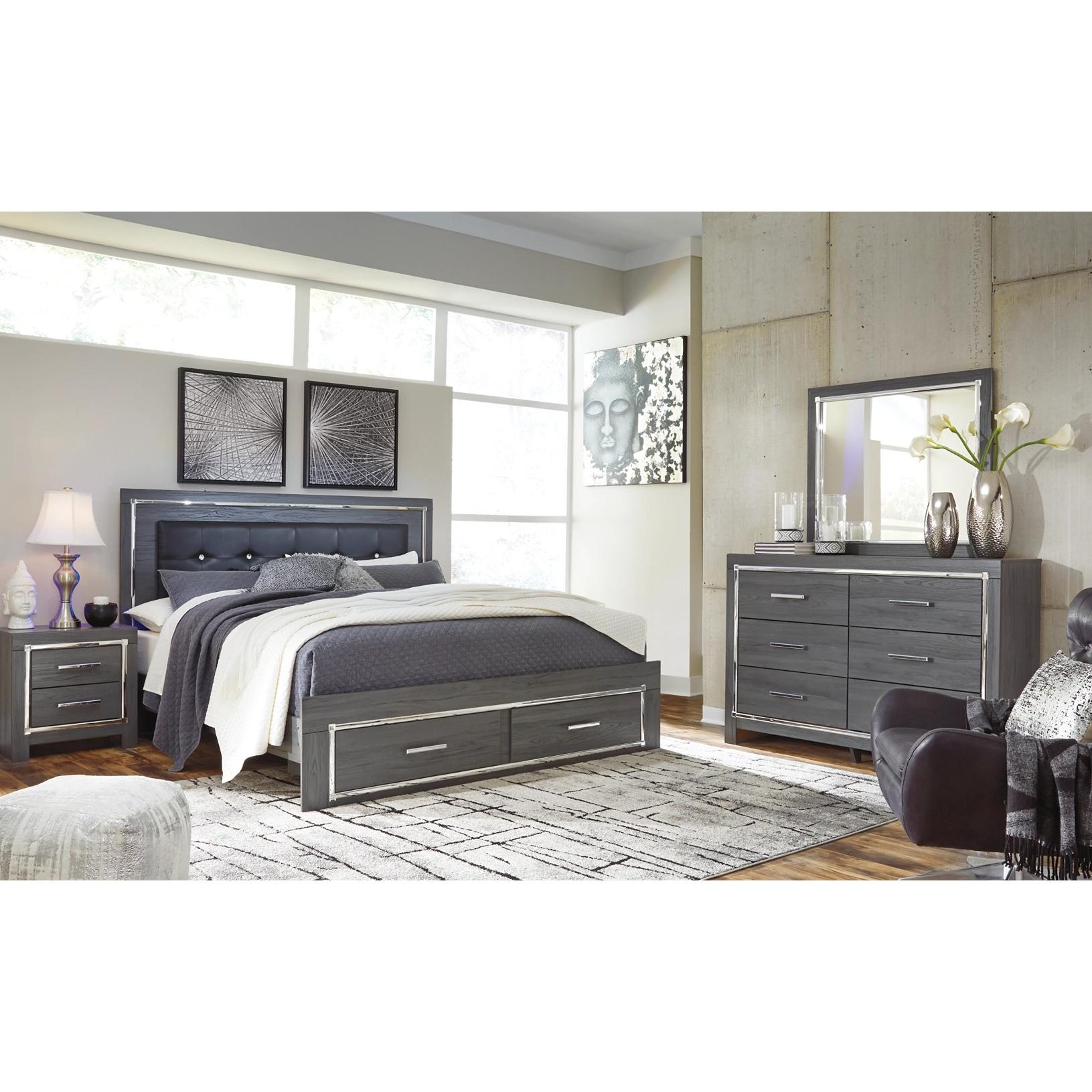 Drawerスタジャン グレー/ブラック Signature Design by Ashley Lodanna B214B17 6 pc King Panel Storage Bed