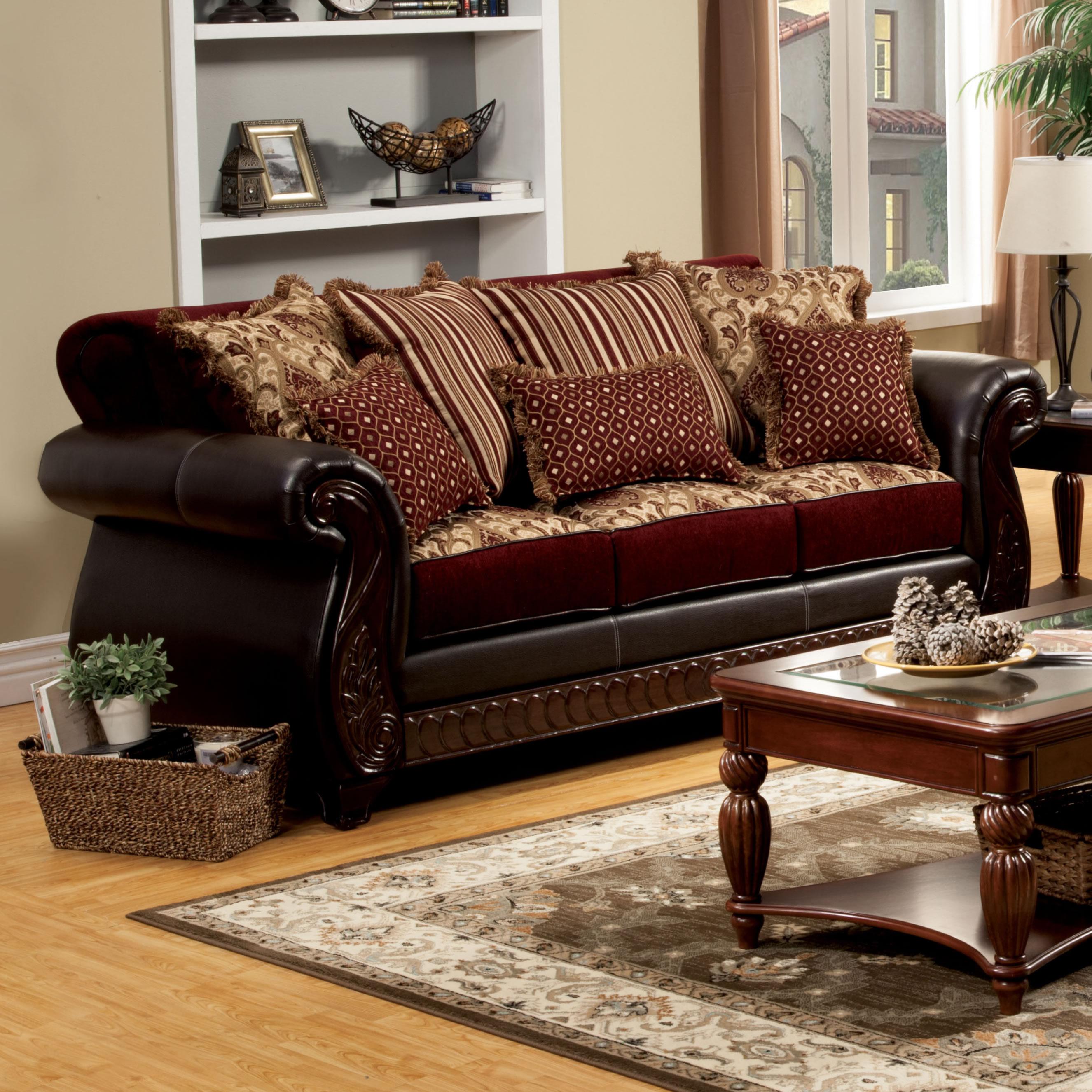 Furniture of America Franklin Stationary Fabric and Leather Look Sofa