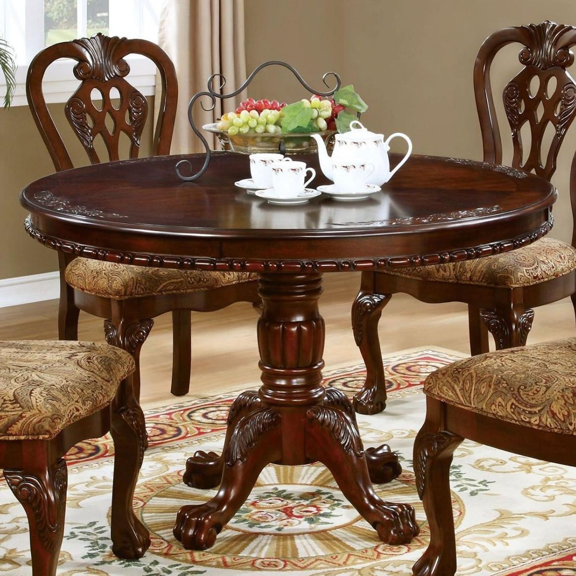 Furniture of America Round Elana Dining Table with Pedestal Base CM321