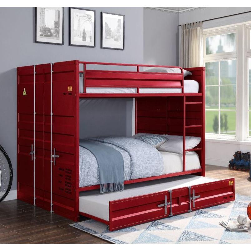 Red metal shops bunk bed twin over full