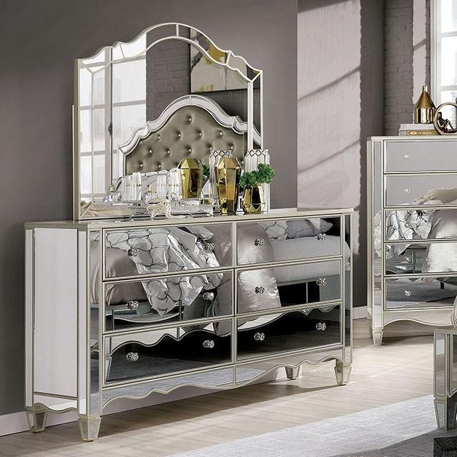 6 drawer silver dresser Castle Place Glam 6 Drawers Wooden Dresser, Silver