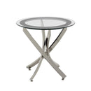  Coaster Furniture Brooke 702587 Round Glass Top Side End Table Metal Base - Chrome IMAGE 1