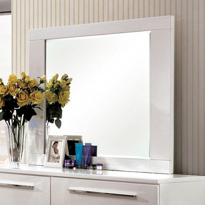 modern dresser with mirror and shelves Furniture of America Clementine Dresser Mirror CM7201M