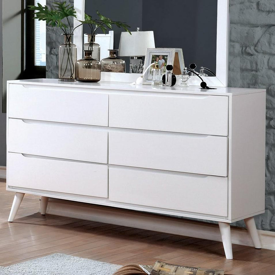 mid century modern white dresser Furniture of America Lennart 6-Drawer Dresser CM7386WH-D
