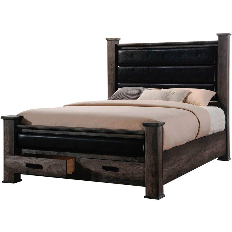 Elements International Nathan King Upholstered Poster Bed with Storage NH150KHF/NH150KR/NH150QKP/NH150QKD IMAGE 1