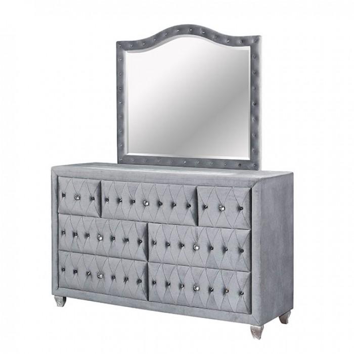 grey velvet dresser with mirror Furniture of America Alzir 7-Drawer CM7150D Bedroom furniture