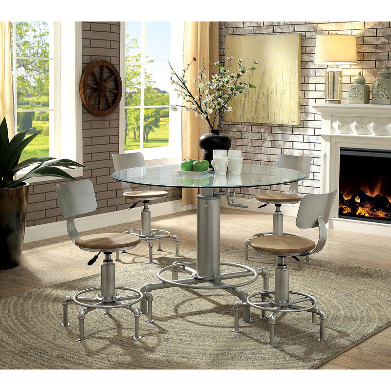 Furniture of America Round Helene Adjustable Height Dining Table with Glass Top and Pedestal Base CM3378RT-TABLE IMAGE 5