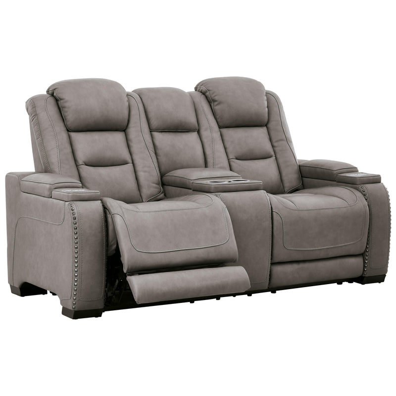 Signature Design by Ashley The Man-Den Power Reclining Leather Match Loveseat with Console U8530518 IMAGE 2