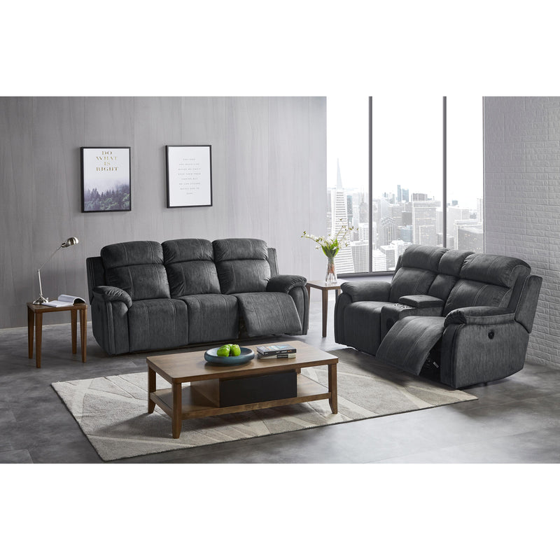 New Classic Furniture Tango Power Reclining Fabric and Leather Look Loveseat with Console U396-25P1-SHW IMAGE 10