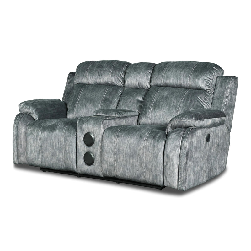 New Classic Furniture Tango Power Reclining Fabric and Leather Look Loveseat with Console U396-25P1-SHW IMAGE 2