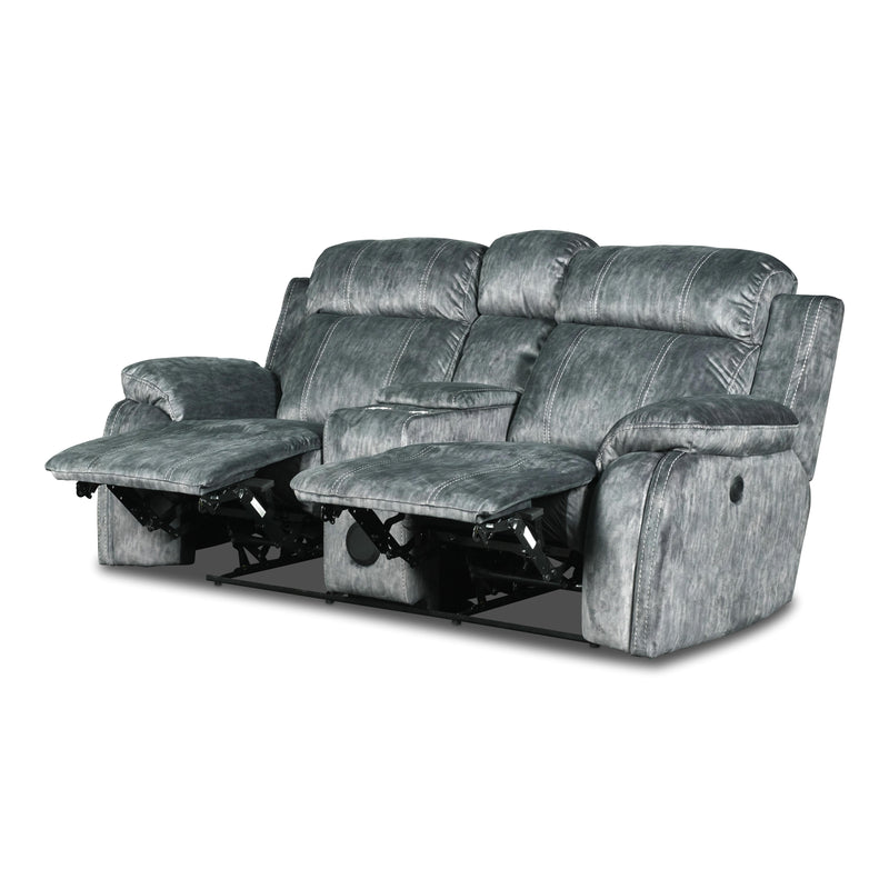 New Classic Furniture Tango Power Reclining Fabric and Leather Look Loveseat with Console U396-25P1-SHW IMAGE 3