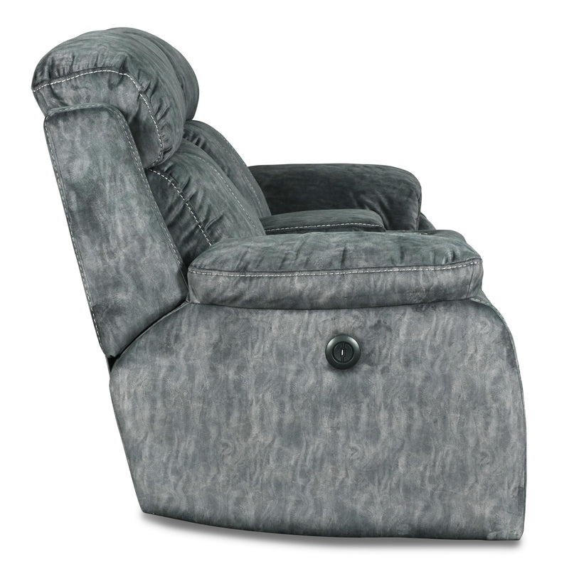 New Classic Furniture Tango Power Reclining Fabric and Leather Look Loveseat with Console U396-25P1-SHW IMAGE 6