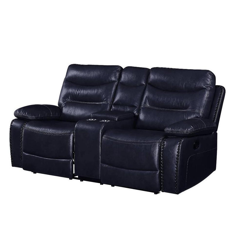 Acme Furniture Aashi Reclining Leather Match Loveseat with Console 55371 IMAGE 2