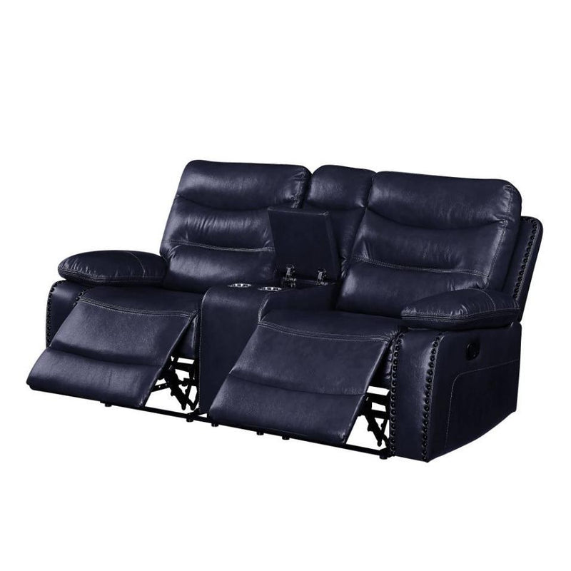 Acme Furniture Aashi Reclining Leather Match Loveseat with Console 55371 IMAGE 3