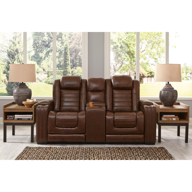 Signature Design by Ashley Backtrack Power Reclining Leather Match Loveseat with Console U2800418 IMAGE 7