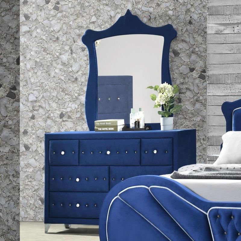 blue velvet dresser Melody Pacific Blue Velvet Upholstered Bedroom Dresser