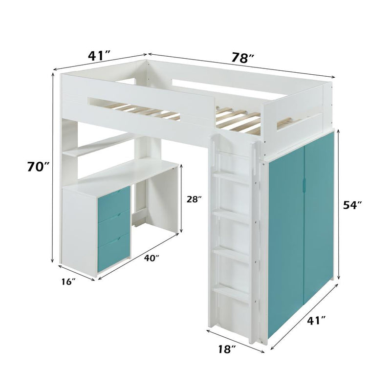Acme Furniture Nerice 38045 Twin Loft Bed with Desk & Wardrobe IMAGE 3