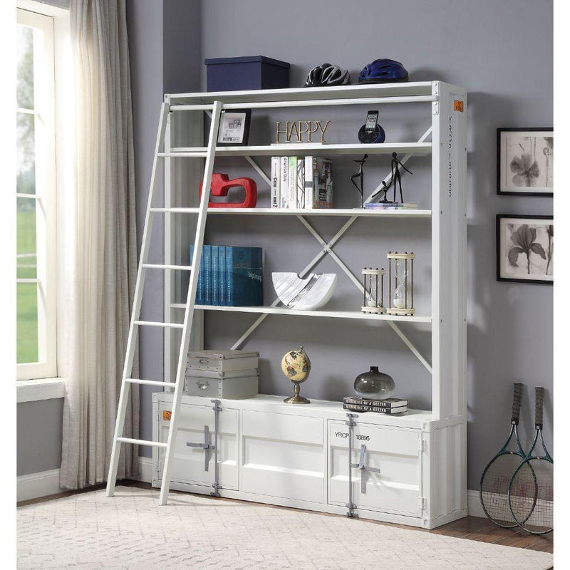 Acme Furniture Cargo 39882 Bookshelf & Ladder - White IMAGE 3