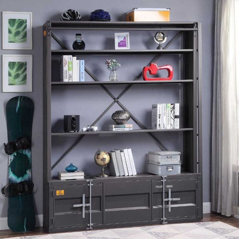 Acme Furniture Cargo 39887 Bookshelf & Ladder - Gunmetal IMAGE 1