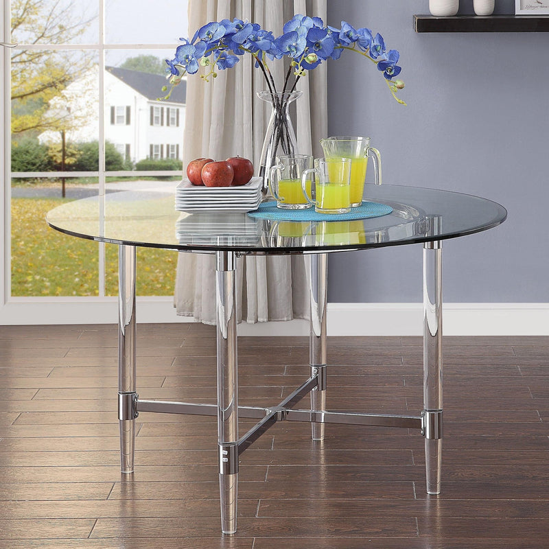 Acme Furniture Round Daire Dining Table with Glass Top and Trestle Base 71180 IMAGE 4