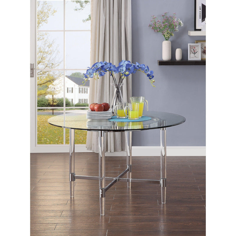 Acme Furniture Round Daire Dining Table with Glass Top and Trestle Base 71180 IMAGE 5