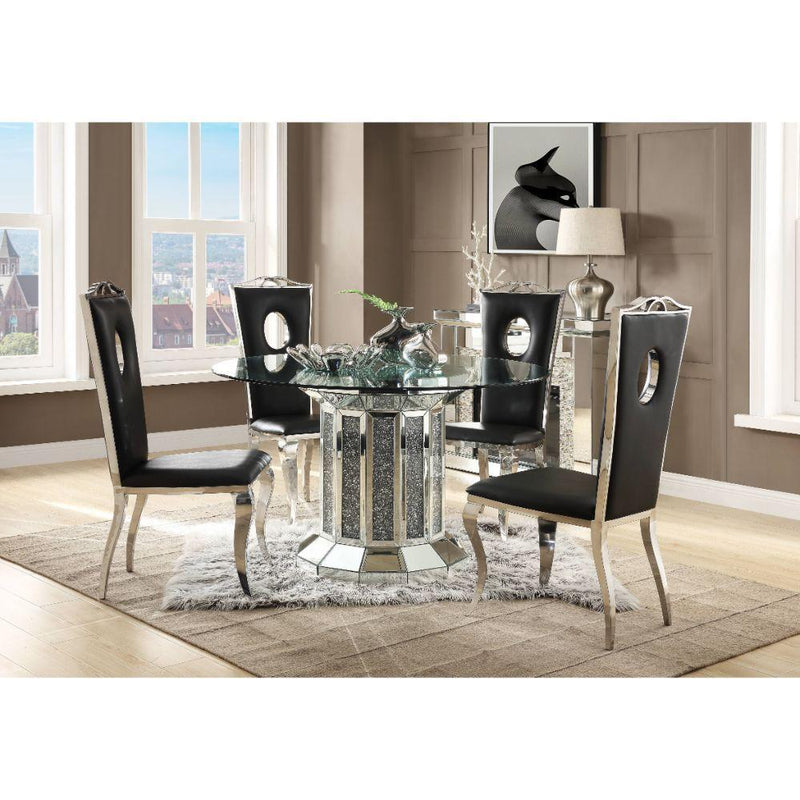 Acme Furniture Round Noralie Dining Table with Glass Top and Pedestal Base 72140 IMAGE 4