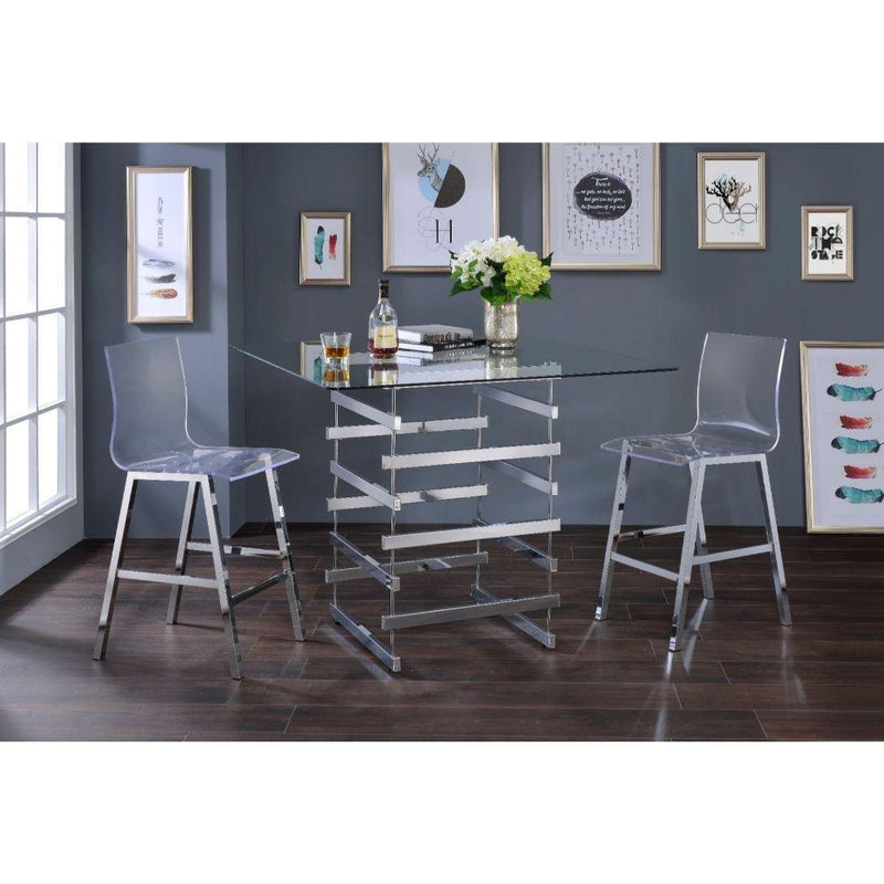 Acme Furniture Square Nadie Counter Height Dining Table with Glass Top and Pedestal Base 72590 IMAGE 3