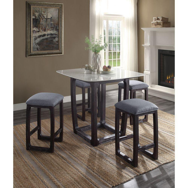 Acme Furniture Square Razo Counter Height Dining Table with Marble Top and Pedestal Base 72935 IMAGE 2