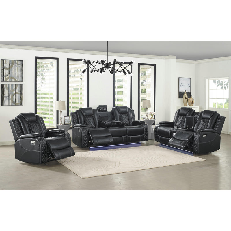 New Classic Furniture Orion Reclining Leather Look Loveseat with Console U1769-25-BLK IMAGE 2