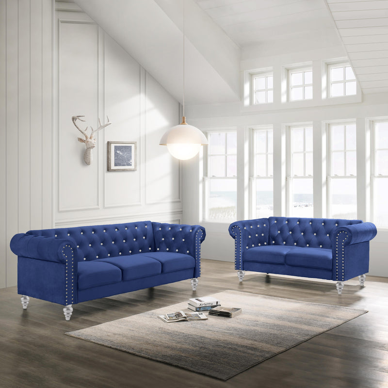 New Classic Furniture Emma Crystal Stationary Fabric Sofa UKD13-30-BLUC IMAGE 2