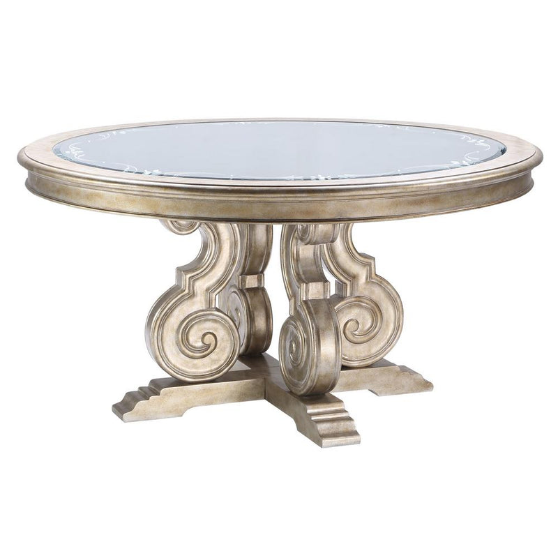 Acme Furniture Round Esteban Dining Table with Mirror Top and Pedestal Base 62210 IMAGE 1