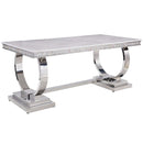 Acme Furniture Zander Dining Table with Faux Marble Top and Trestle Base 68250 IMAGE 2