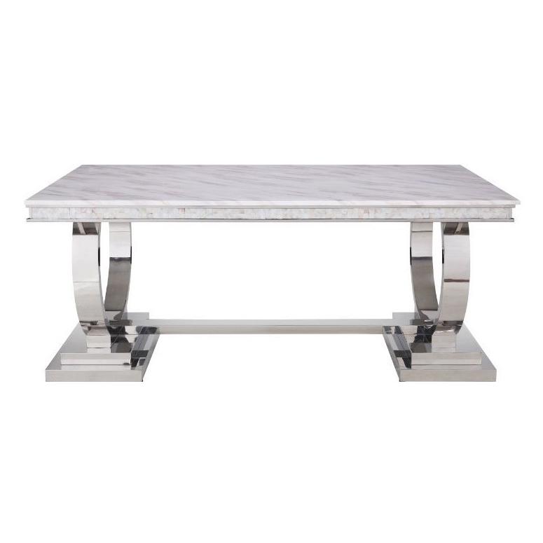 Acme Furniture Zander Dining Table with Faux Marble Top and Trestle Base 68250 IMAGE 2