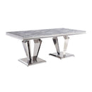 Acme Furniture Satinka Dining Table with Faux Marble Top and Pedestal Base 68265 IMAGE 1