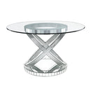 Acme Furniture Round Ornat Dining Table with Glass Top and Pedestal Base 72950 IMAGE 1