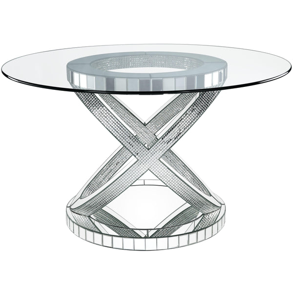 Acme Furniture Round Ornat Dining Table with Glass Top and Pedestal Base 72950 IMAGE 1