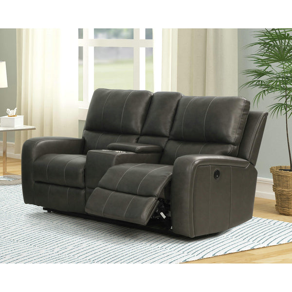 New Classic Furniture Linton Reclining Leather Loveseat with Console L1721-25-DGR IMAGE 1