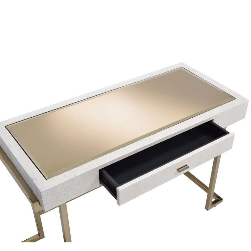 Acme Furniture Boice 92334 Desk - White PU & Champagne IMAGE 3