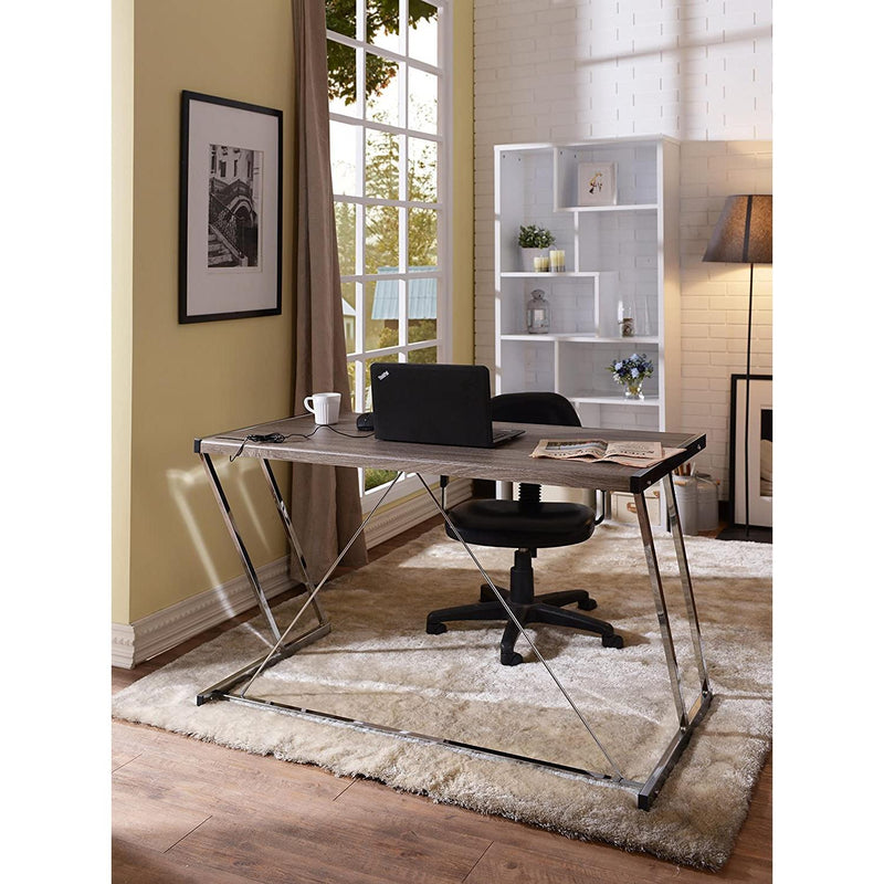 Acme Furniture Finis 92344 Desk - Weathered Oak & Chrome IMAGE 5