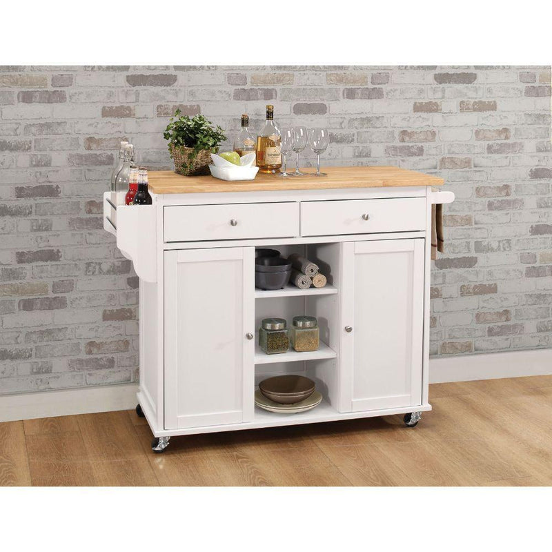 Acme Furniture Tullarick 98305 Kitchen Cart - White and Natural IMAGE 2