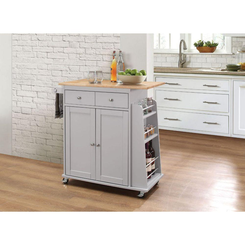 Acme Furniture Tullarick 98310 Kitchen Cart - Grey and Natural IMAGE 2