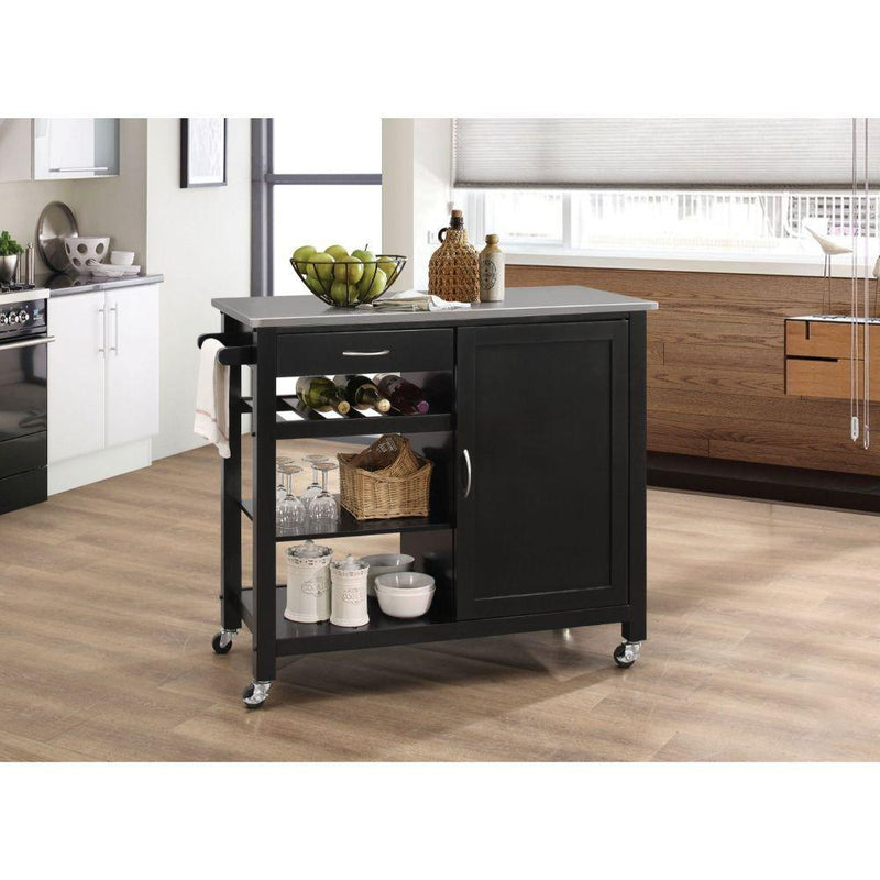 Acme Furniture Ottawa 98317 Kitchen Cart - Black & Stainless Steel IMAGE 2