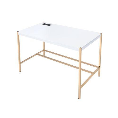 Acme Furniture Midriaks OF00020 Writing Desk - White & Gold Finish IMAGE 3