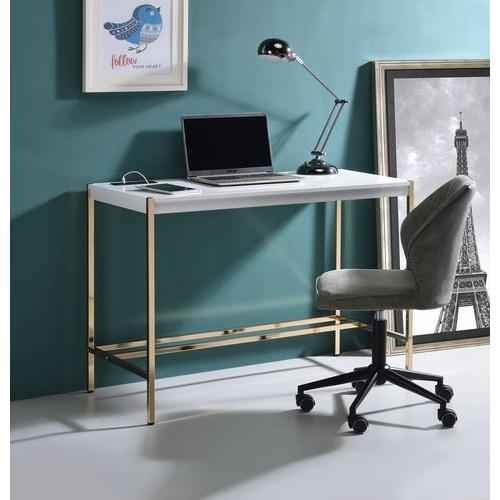 Acme Furniture Midriaks OF00020 Writing Desk - White & Gold Finish IMAGE 5