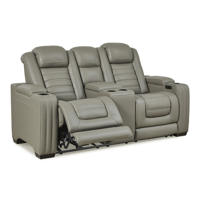 Signature Design by Ashley Backtrack Power Reclining Leather Match Loveseat with Console U2800518 IMAGE 1