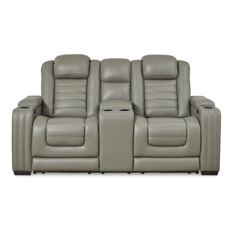 Signature Design by Ashley Backtrack Power Reclining Leather Match Loveseat with Console U2800518 IMAGE 3