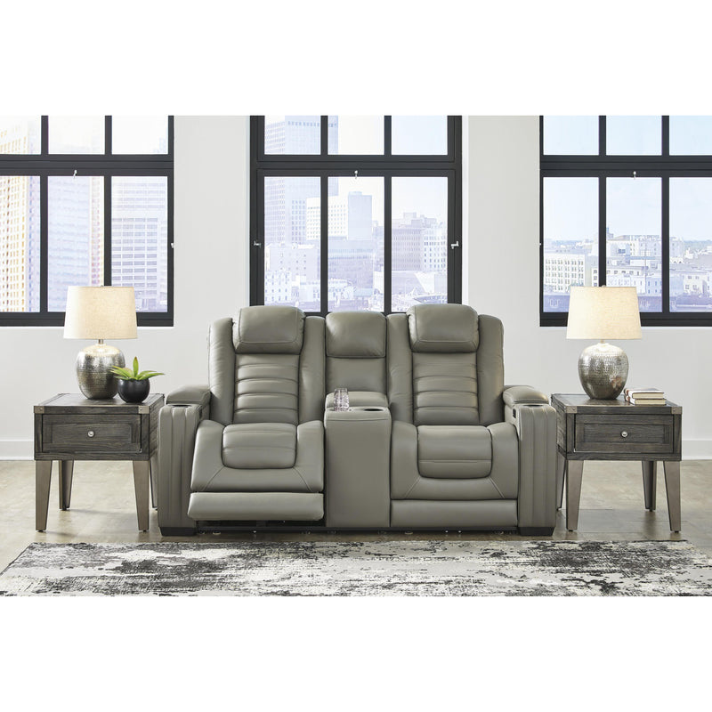 Signature Design by Ashley Backtrack Power Reclining Leather Match Loveseat with Console U2800518 IMAGE 6