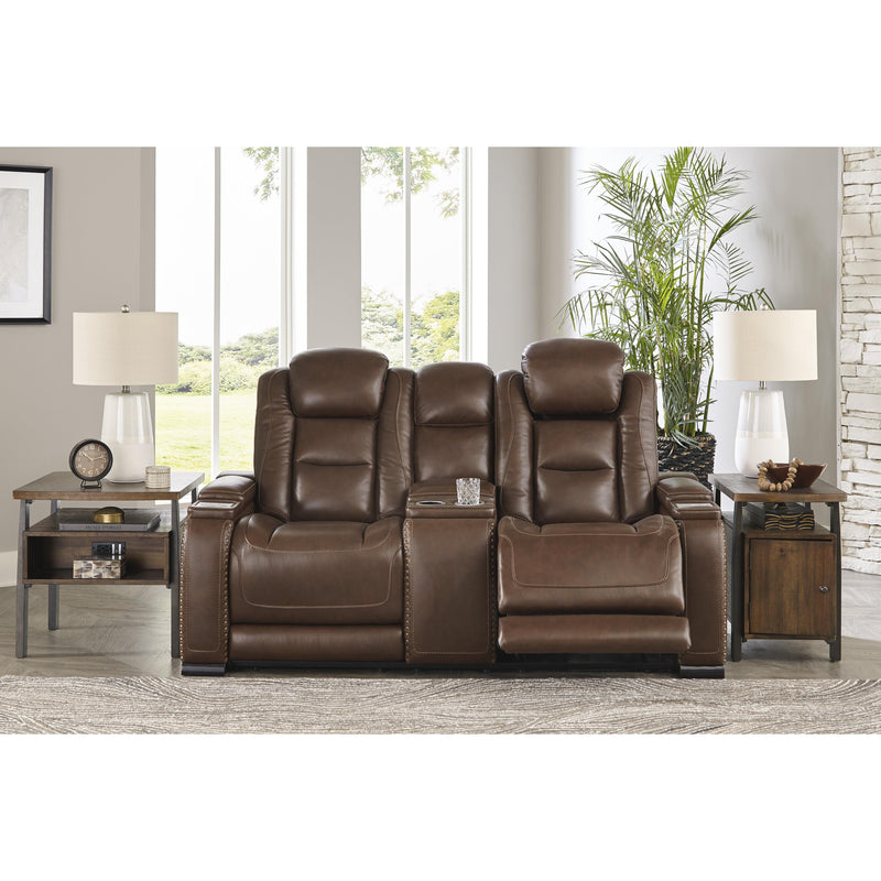 Signature Design by Ashley The Man-Den Power Reclining Leather Match Loveseat with Console U8530618 IMAGE 5