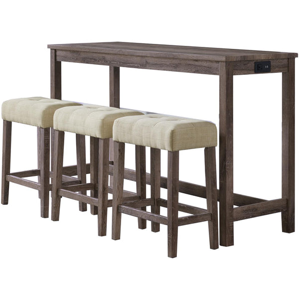  Elements International Oak Lawn Grey Bar Table Single Pack (Table + 3 Tan Fabric Stools) IMAGE 1